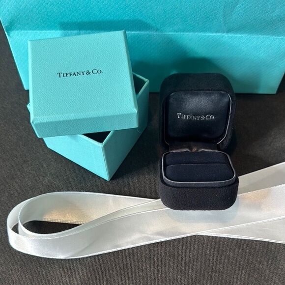 Tiffany & Co. Suede Ring Box with Blue Gift Box Blue Gift Bag and White Ribbon - Picture 2 of 12